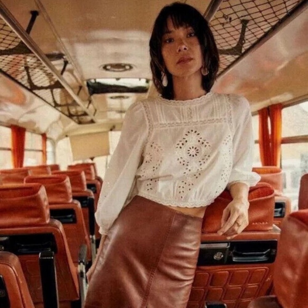 Sezane Enea Blouse Ecru - Size FR 24/US 2 White Cropped - Picture 12 of 14